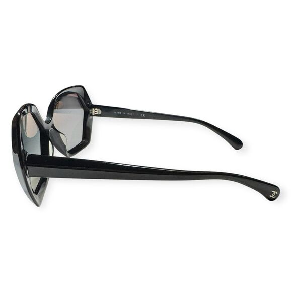 Chanel 5367 Black Hexagon Sunglasses Angular Gray Gradient Lenses Retro Y2K Rare - Picture 4 of 7